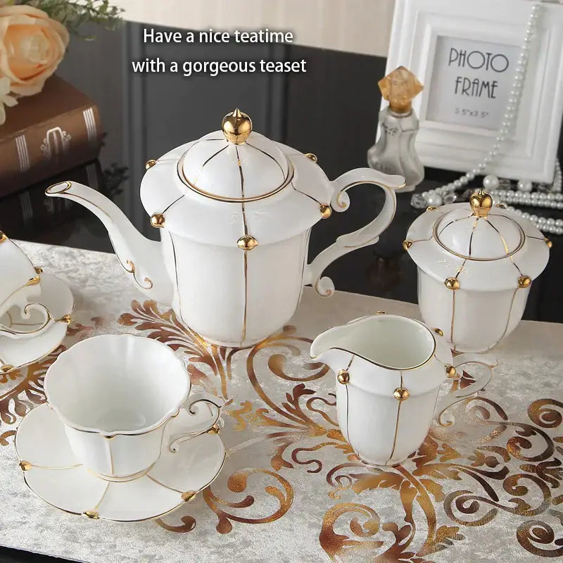 White porcelain teapot with gold trim and decorative accents from decorbites elegant bone china tea set for dining room
