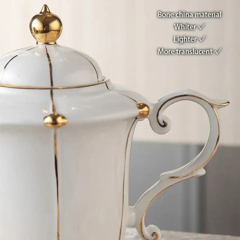 Elegant bone china teapot with gold trim and decorative handle from decorbites elegant bone china tea set for dining room