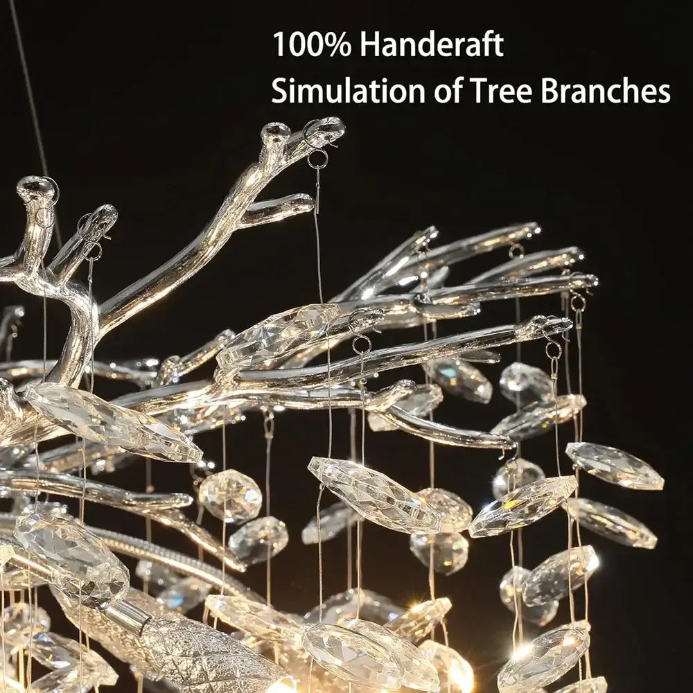 Elegant branch crystal suspension pendant light with silver-toned tree branch arms and clear faceted crystals decorbites crystal suspension
