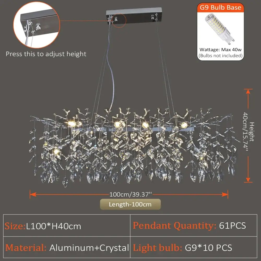 Elegant branch crystal suspension pendant light with sleek aluminum frame and cascading crystal droplets decorbites pendant light