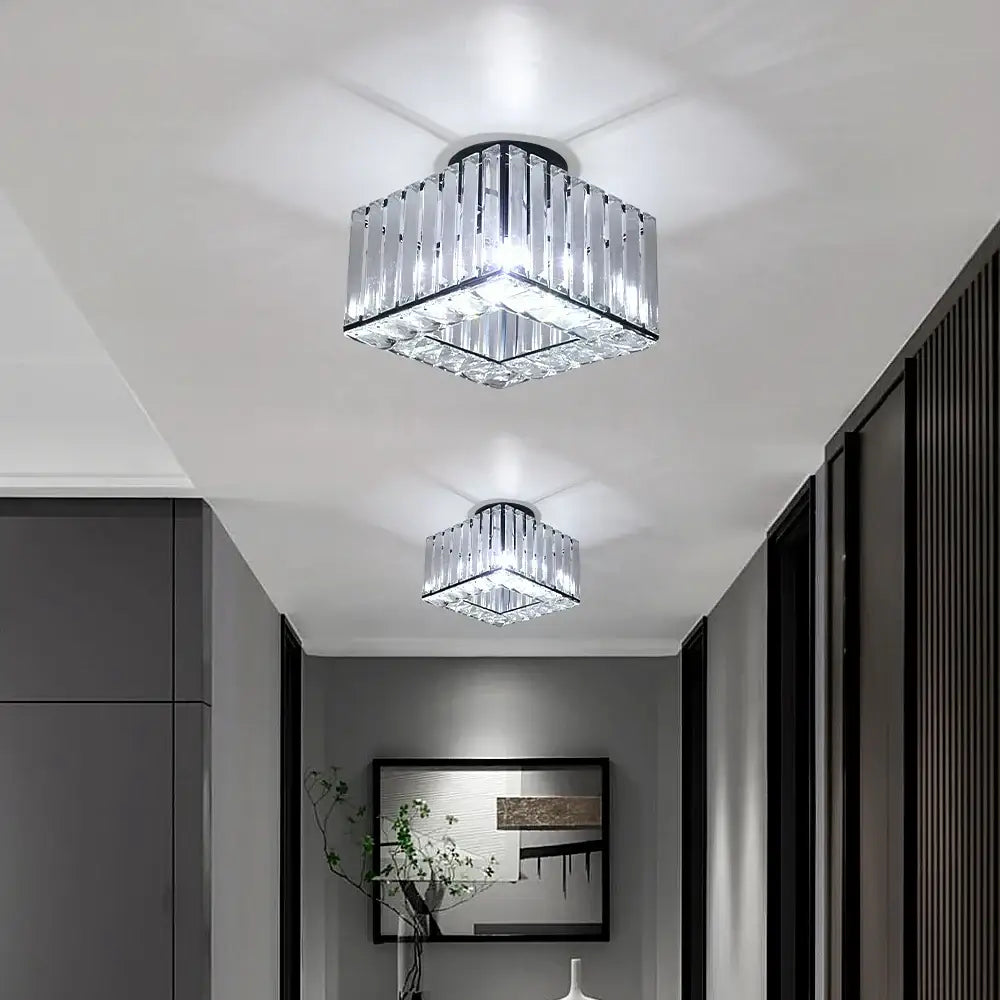 Modern square crystal led pendant light with sleek black metal frame for elegant brass and crystal led dining room decorbites