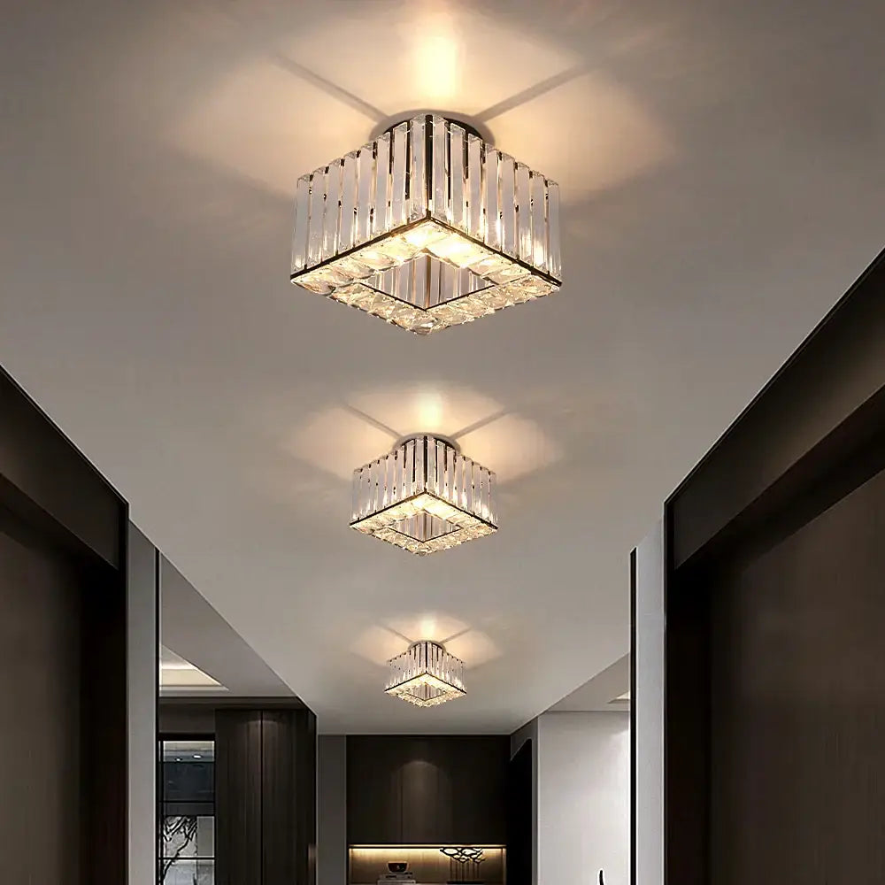 Elegant brass and crystal led pendant light with square crystal chandelier and vertical prisms for dining room decorbites crystal led