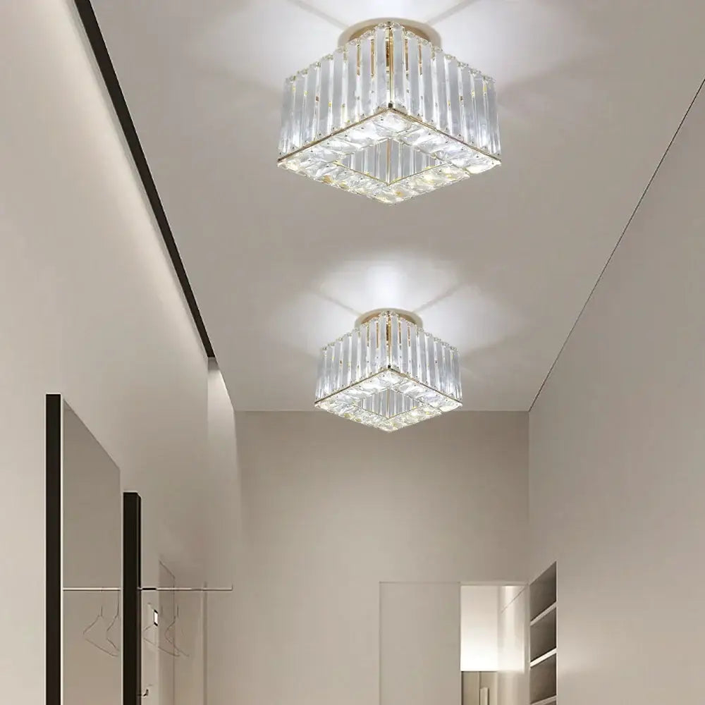 Elegant brass and crystal led pendant light with square crystal chandelier and gold-toned metal frame for dining room decorbites crystal led pendant
