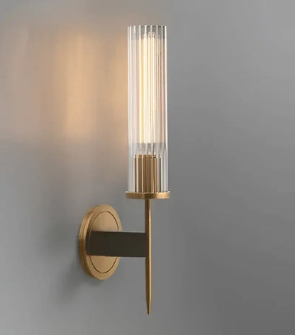 Elegant brass wall sconce with black ribbed glass tube and led bulb ideal for decorbites copper wall sconce lighting