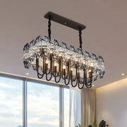 Elegant DecorBites™ 14-head crystal flute hanging ceiling light with faceted crystals and swirled black island lighting idea