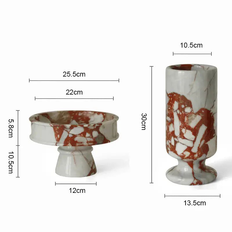 Elegant calacatta red marble vase with white and rust-red fluted base for living room ceramic decor by decorbites calacatta red