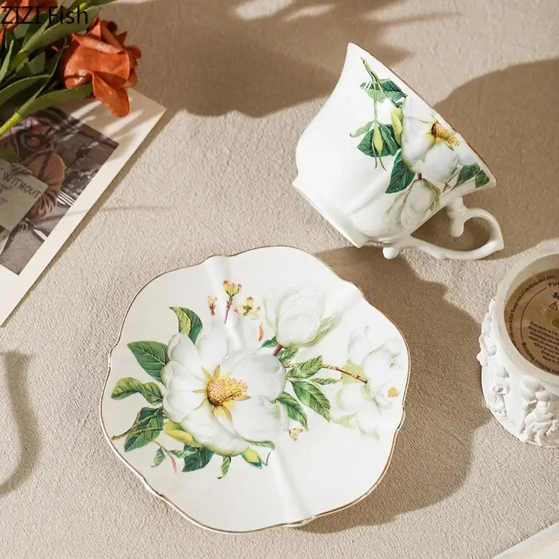 Elegant camellia porcelain cup and saucer in white with gold trim and floral design for decorbites camellia porcelain set