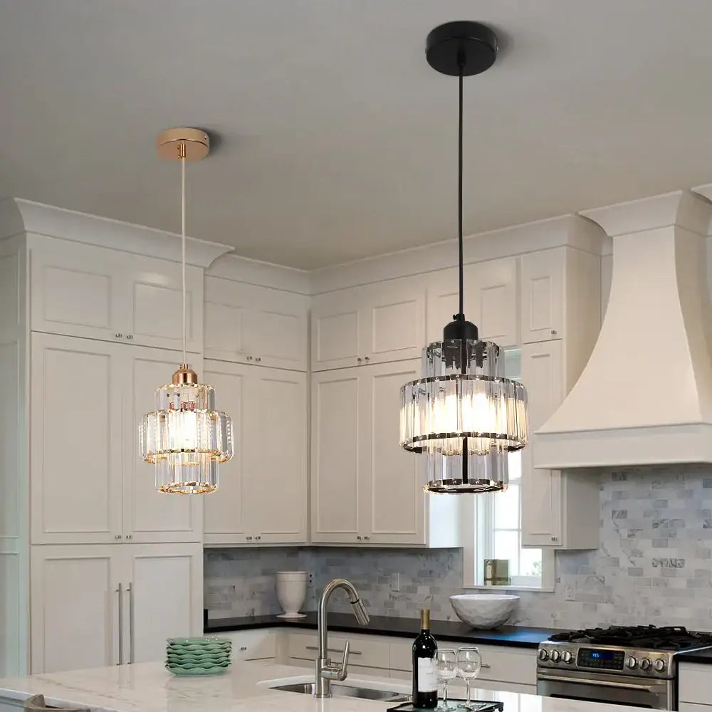 Elegant cascading black and gold decorbites crystal glass ceiling chandelier with tiered pendant lights for modern kitchen decor