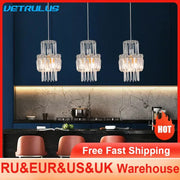 Three elegant crystal glass ceiling chandeliers with cascading clear glass prisms for dining room decorbites crystal glass