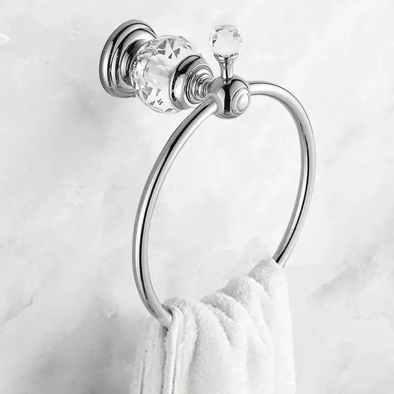Elegant chrome crystal towel holder with faceted crystal accents for bathroom wall decorbites crystal towel holder