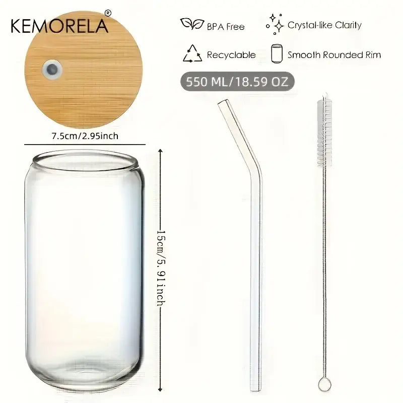 Elegant clear glass bubble tea cup set with bamboo lid straw and brush set perfect for glass bubble tea decorbites