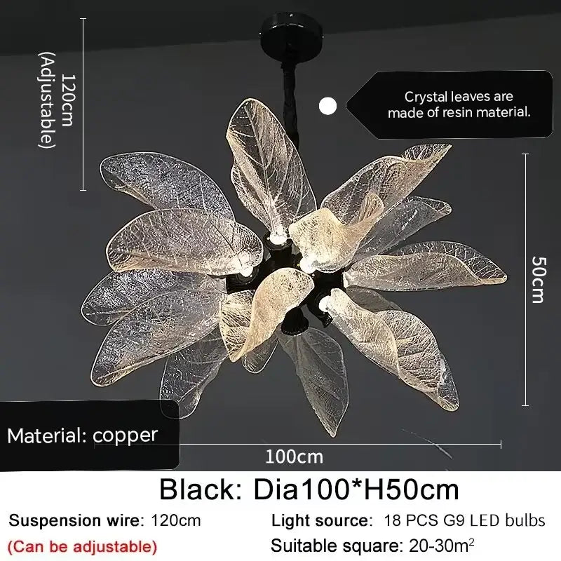 Elegant copper chandelier light with black copper frame and translucent resin leaf glass petals for dining room decorbites elegant copper