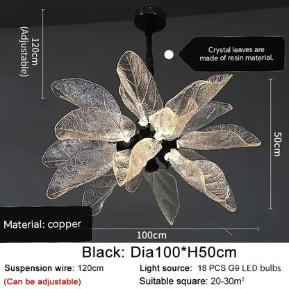 Elegant copper chandelier light with black copper frame and translucent resin leaf glass petals for dining room decorbites elegant copper