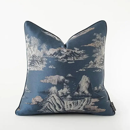 Elegant cream dragonfly insects embroidery cushion cover with deep blue satin and silver gold landscape design decorbites dragonfly insects