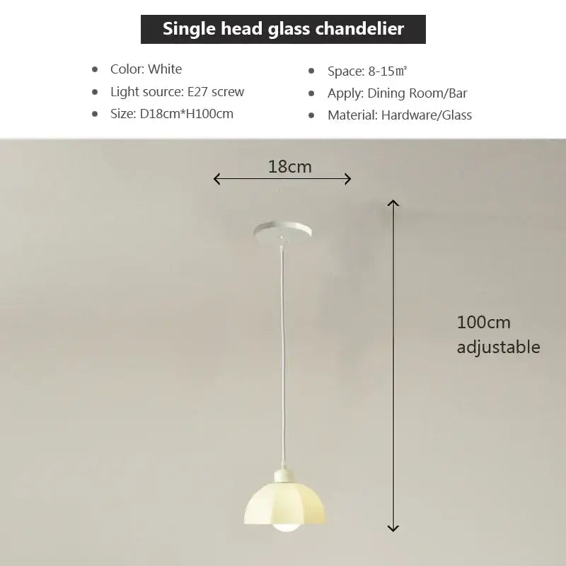 White single-head glass cream led chandelier with sleek modern design and adjustable height for dining room decorbites elegant cream