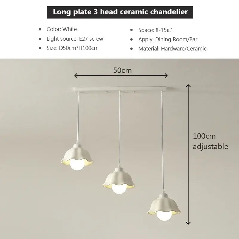 White ceramic decorbites elegant cream led chandelier with three hanging lampshades for dining room decor