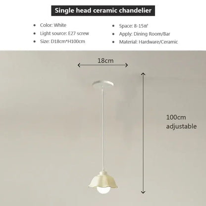 White single-head ceramic decorbites elegant cream led chandelier with adjustable 100cm hanging length for dining room