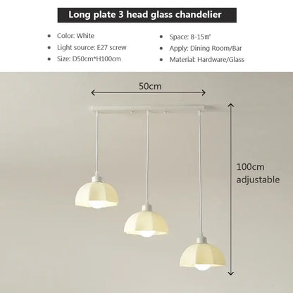 Cream led chandelier with three glass dome heads and adjustable height featuring e27 screw light source for dining room decorbites elegant cream