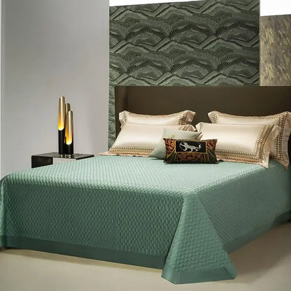 Teal quilted bedspread with diamond pattern in elegant cream and teal decorbites 1200tc egyptian cotton bedding set