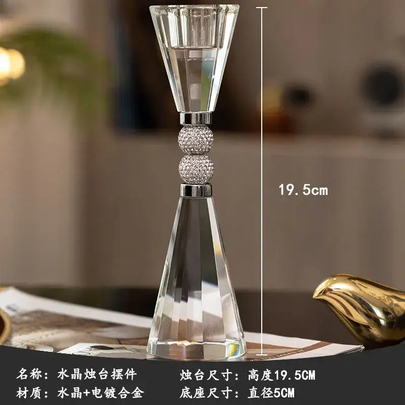 Elegant crystal and gold candle holder set with clear faceted design and rhinestone-adorned metallic bands for decor