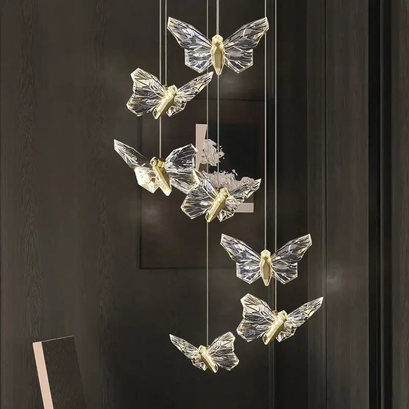 Elegant crystal butterfly pendant lamp with gold-toned centers and faceted wings for bedroom luxury lighting decorbites crystal butterfly