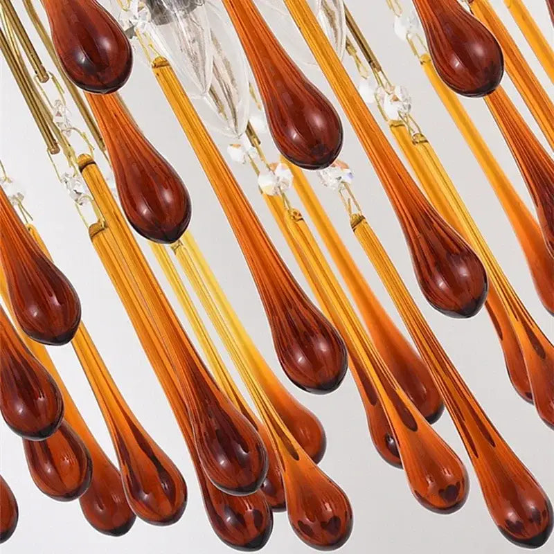 Amber glass teardrop elegant crystal ceiling chandelier pendant with clear crystal accents for dining room decorbites elegant crystal