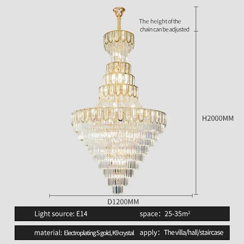 Elegant crystal chandelier with gold electroplated frame and clear k9 crystals for villa or hall decorbites elegant crystal