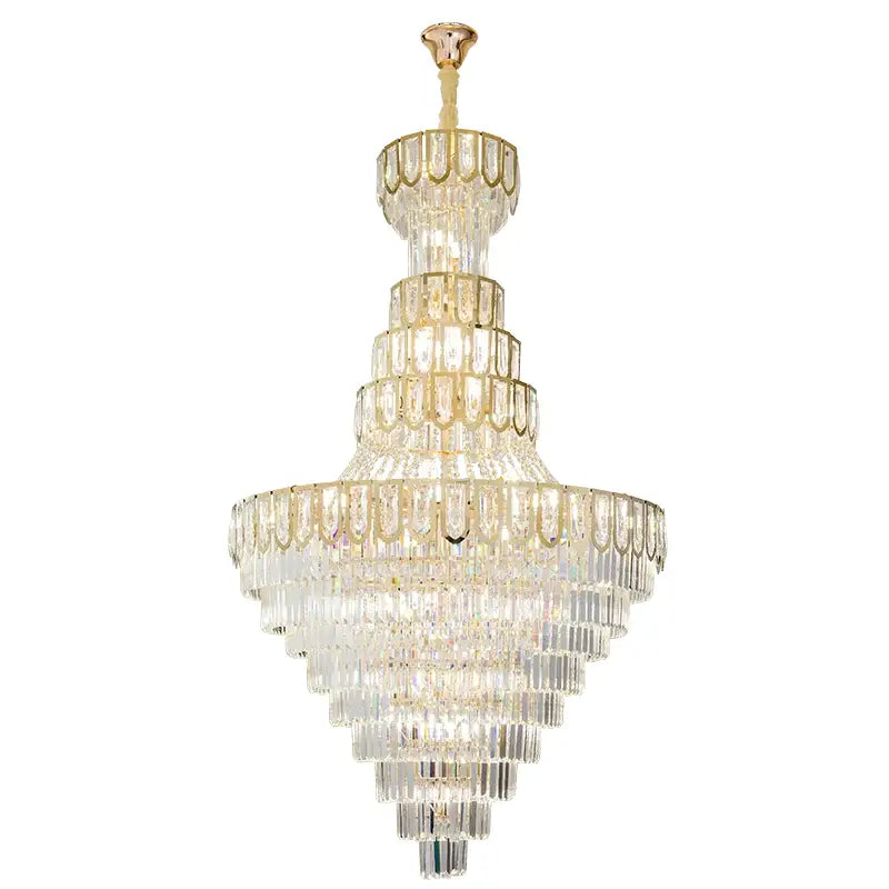 Elegant crystal chandelier by decorbites featuring gold metal frame and cascading clear glass prisms for living room decor