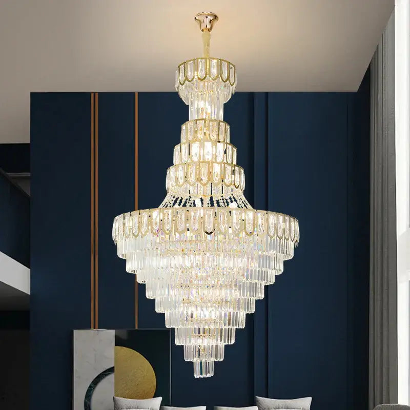 Decorbites elegant crystal chandelier gold with cascading clear glass prisms for living room decor
