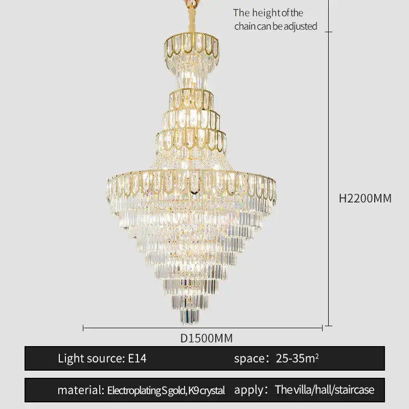 Elegent crystal chandelier by decorbites with gold electroplated frame and k9 crystals for villas and halls