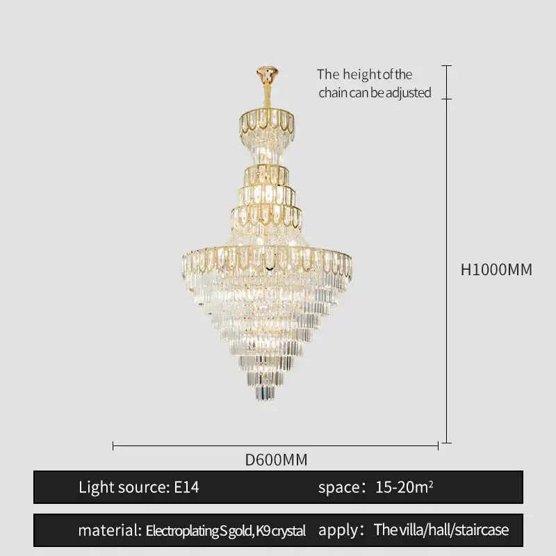 A decorbites elegant crystal chandelier with gold electroplated frame and cascading k9 crystal prisms for villas