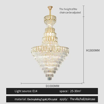 Elegant crystal chandelier by decorbites with gold electroplated accents and cascading glass for living room decor