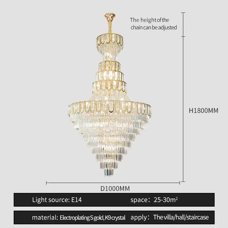Elegant crystal chandelier by decorbites with gold electroplated accents and cascading glass for living room decor