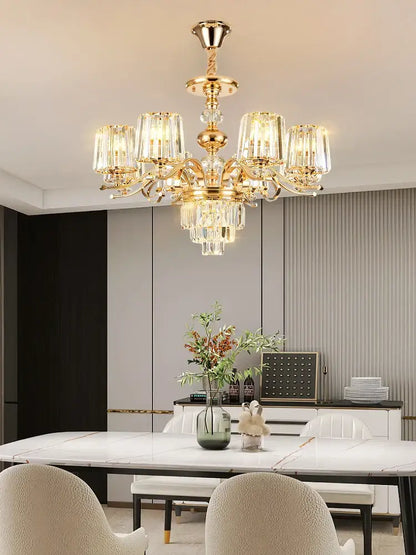 Gold-toned decorbites elegant crystal chandelier with glass shades and dangling crystals for living room lighting