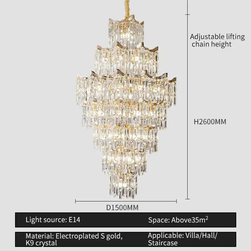 Decorbites elegant crystal chandelier with multi-tiered k9 crystal prisms and gold electroplated accents for villa lighting