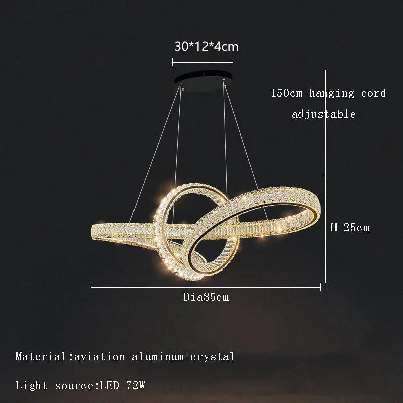 A modern gold elegant crystal chandelier with intertwined aviation aluminum and crystal rings for living room decorbites elegant crystal lighting