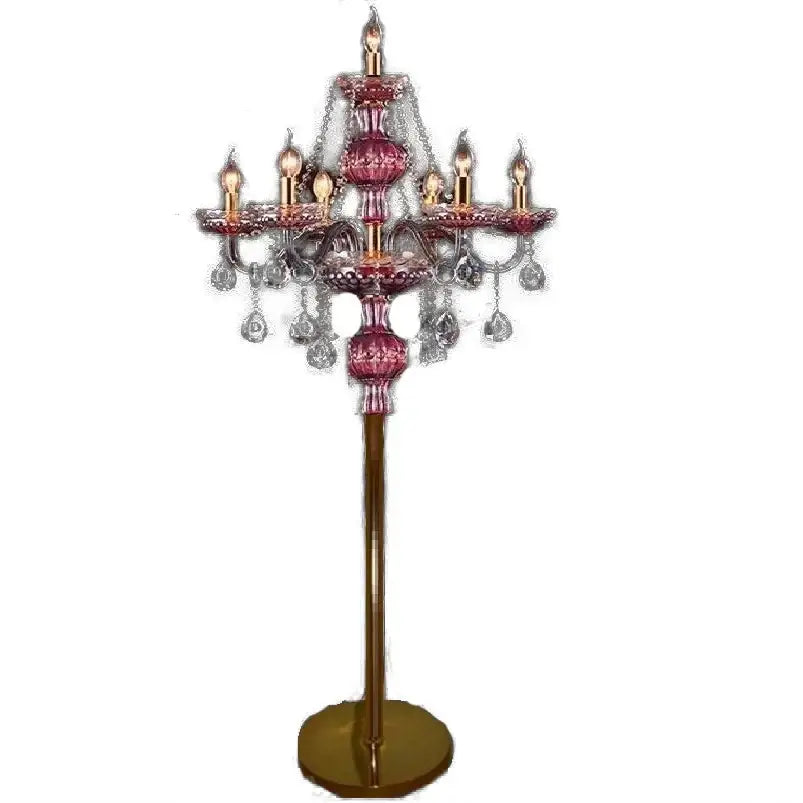 Elegant crystal floor lamp with pink glass chandelier design, black and gold teardrop decorbites elegant crystal floor lamp