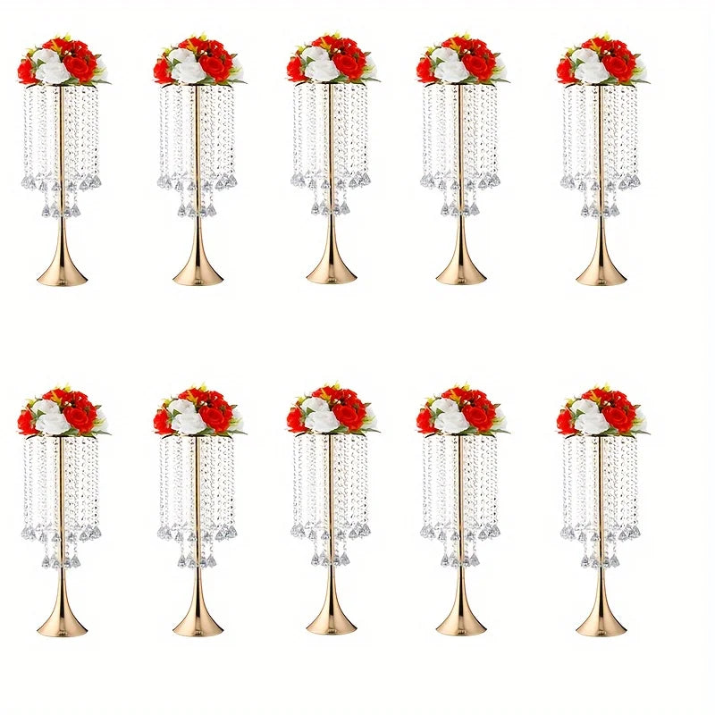 Elegant Crystal Flower Stand Set for Events - Golden-10pcs / United States - Vase