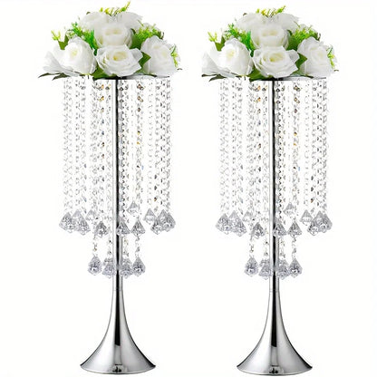 Elegant Crystal Flower Stand Set for Events - Silver-2pcs / United States - Vase
