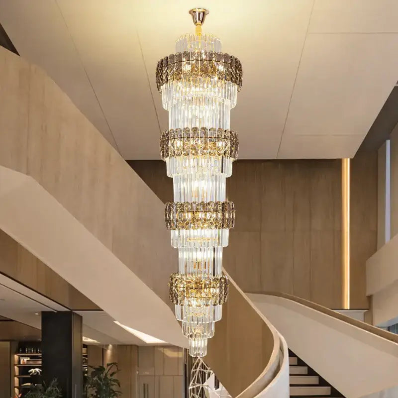 Elegant crystal hollow gold chandelier with cascading clear glass prisms for living room stairwell decorbites elegant crystal