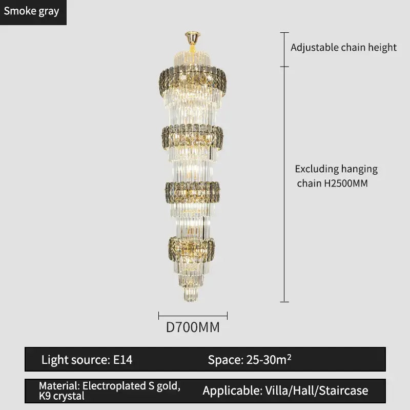 Elegant crystal hollow gold tiered chandelier with k9 crystals and adjustable 2500mm chain for living room stairwell decorbites elegant crystal