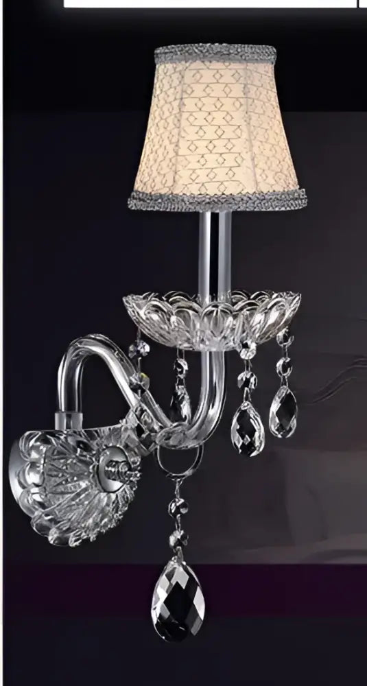Elegant crystal lamp wall light with silver metal frame and faceted crystal droplets for bedroom decorbites crystal lamp