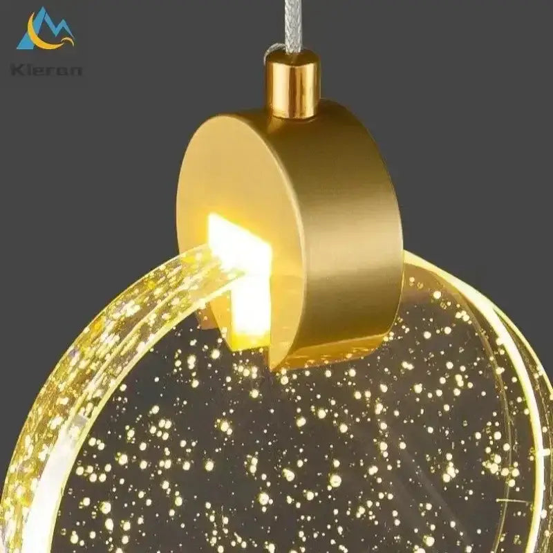 Decorbites elegant crystal led gold pendant light with translucent starry glass globe for dining room decor