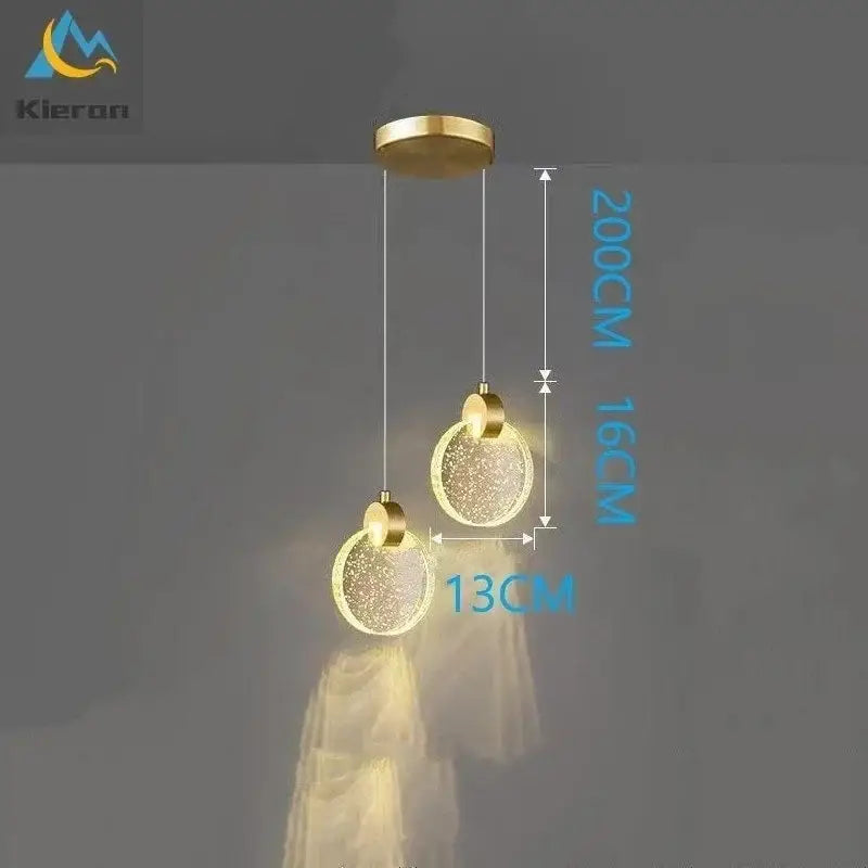 Gold-toned modern decorbites elegant crystal led pendant light with two sparkling glass orbs for dining room decor