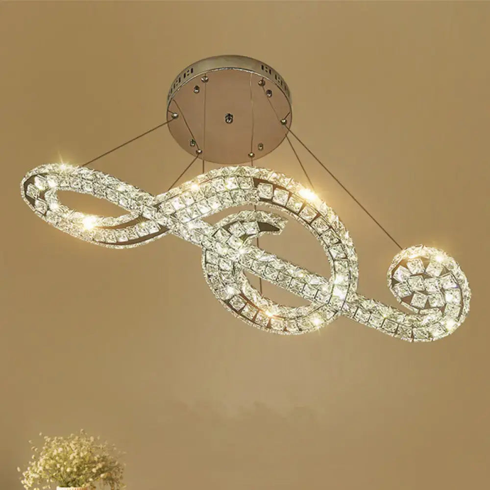 Decorbites™ musical note pendant light with sparkling clear crystals and sleek chrome frame in white warm third tone