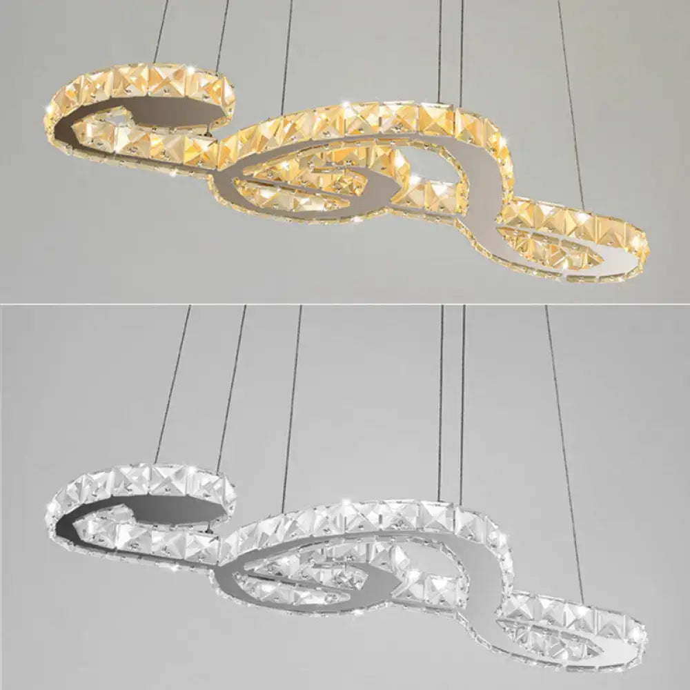 DecorBites™ gold and clear crystal musical note pendant light with white warm third LED for fashion stores