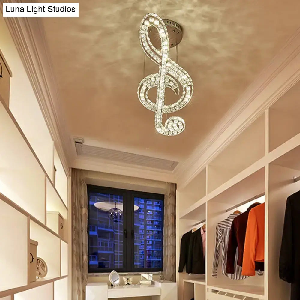 Decorbites™ musical note pendant LED chandelier with sparkling crystal design and white warm third pendant light