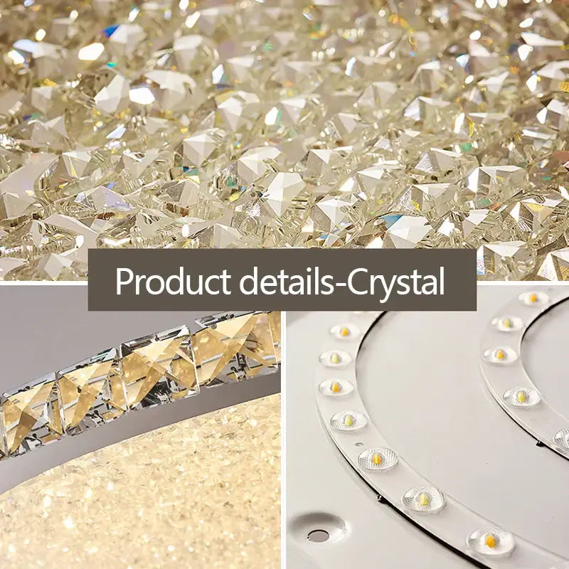 Elegant crystal round ceiling lamp featuring faceted gold-toned crystals with embedded led bulbs for living room decorbites ceiling lamp
