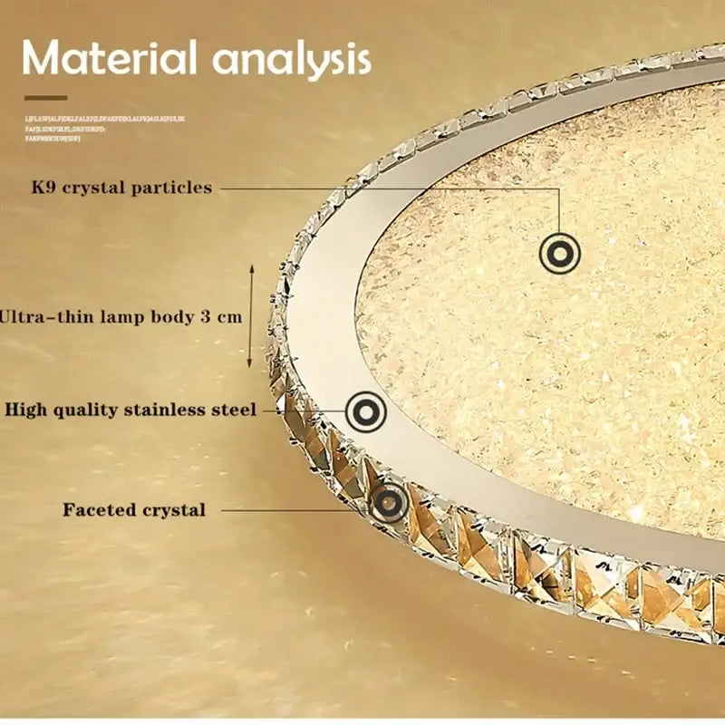 Elegant crystal round ceiling lamp with metallic frame and faceted k9 crystal particles for living room decorbites crystal round