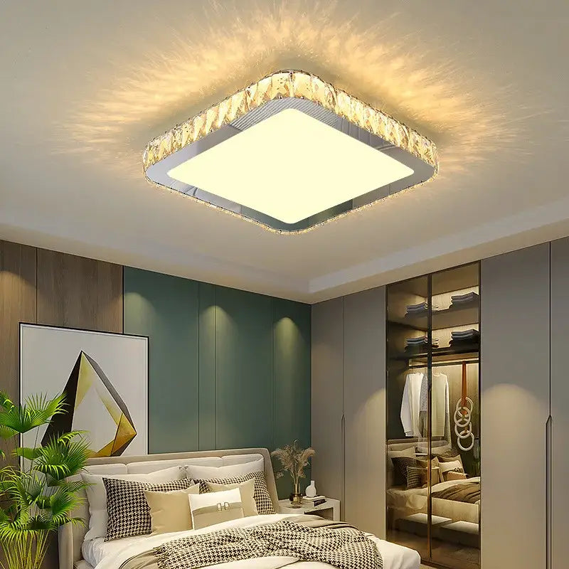 Elegant crystal round ceiling lamp with a modern chrome frame and sparkling decorbites crystal round embellishments
